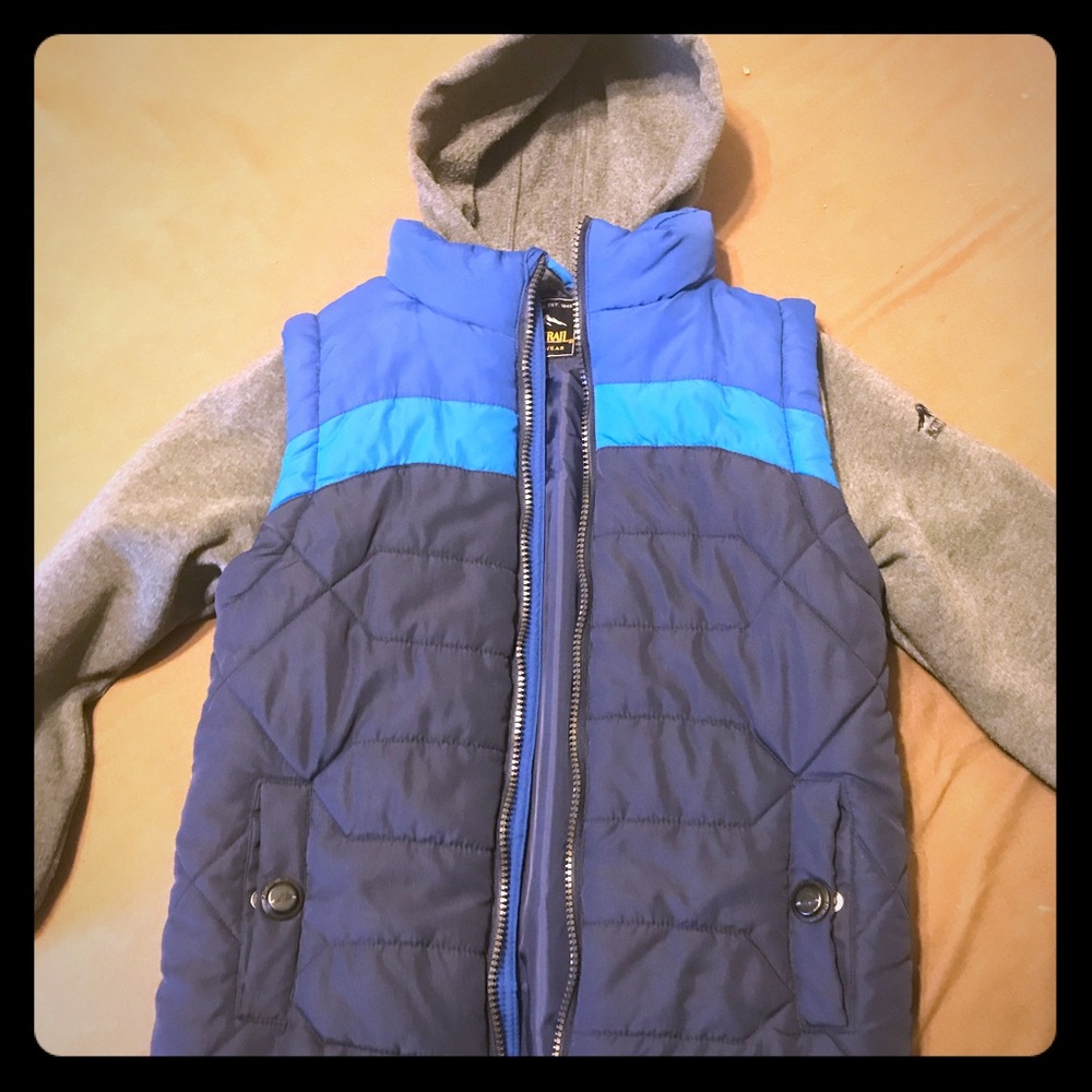 Boys hooded sweatshirt/vest combo jacket.
